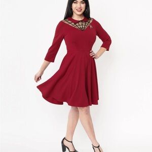 Unique Vintage Red Dress with Web Accent